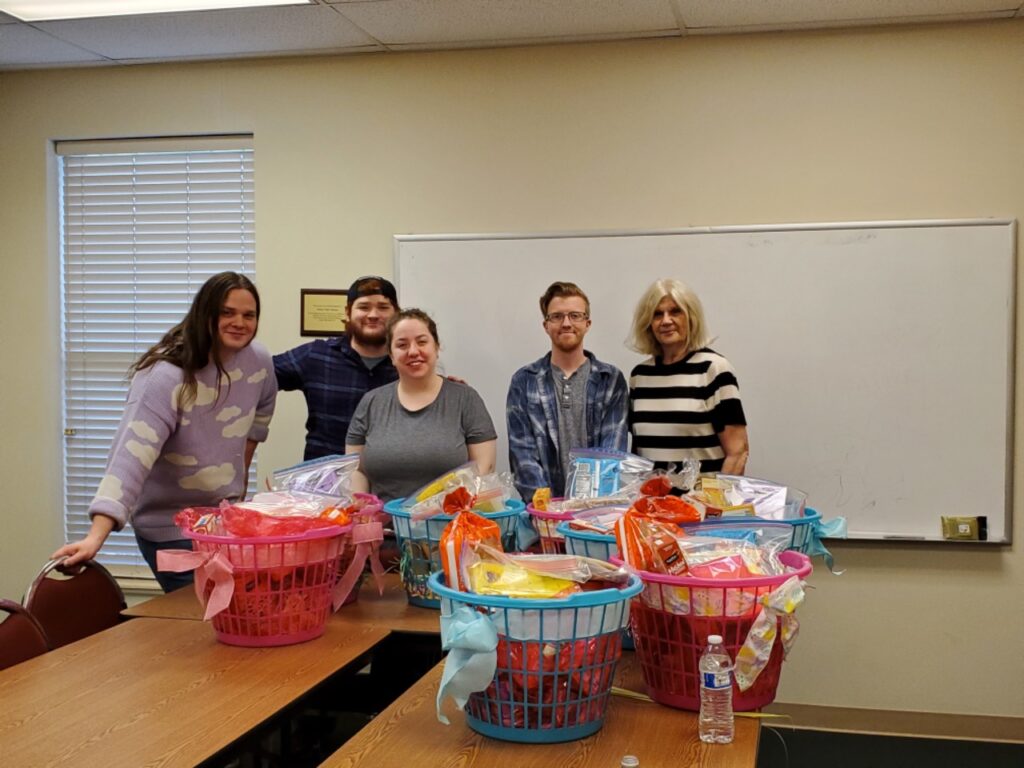 Young Adults making food baskets for distribution