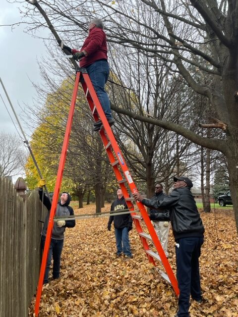 people working on a ladder