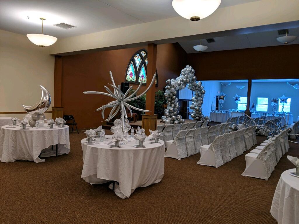 Decorative Tables and Chairs in Fellowship Hall