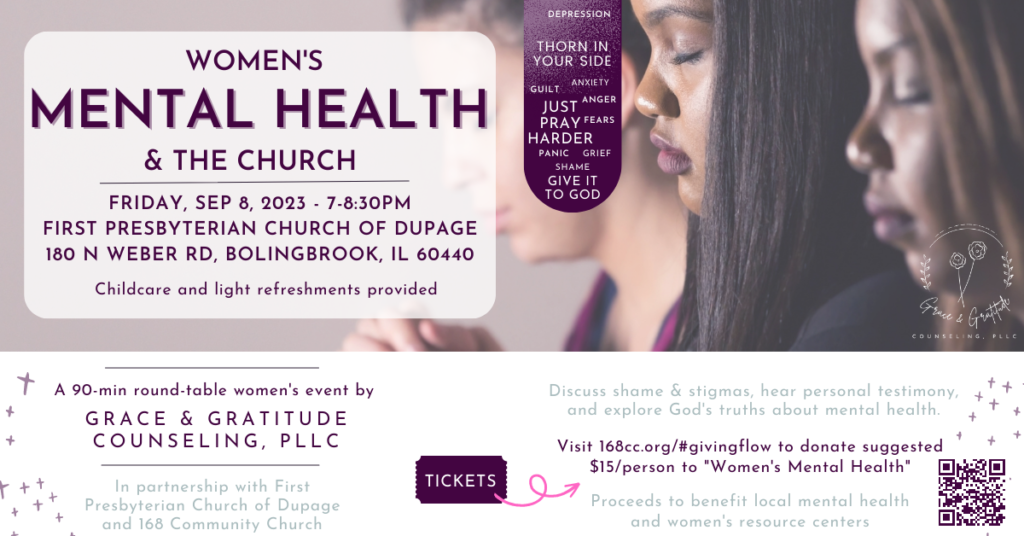 Card announcing Women's Mental Health and the Church Event Friday, Sept 8 from 7-8:30pm