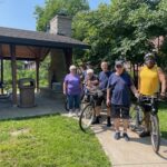 Group of Walkers and Bikers in July