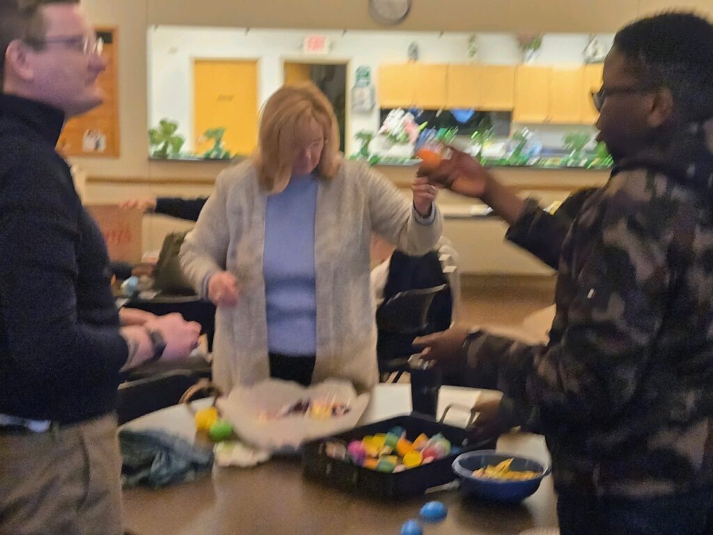 people filling eggs
