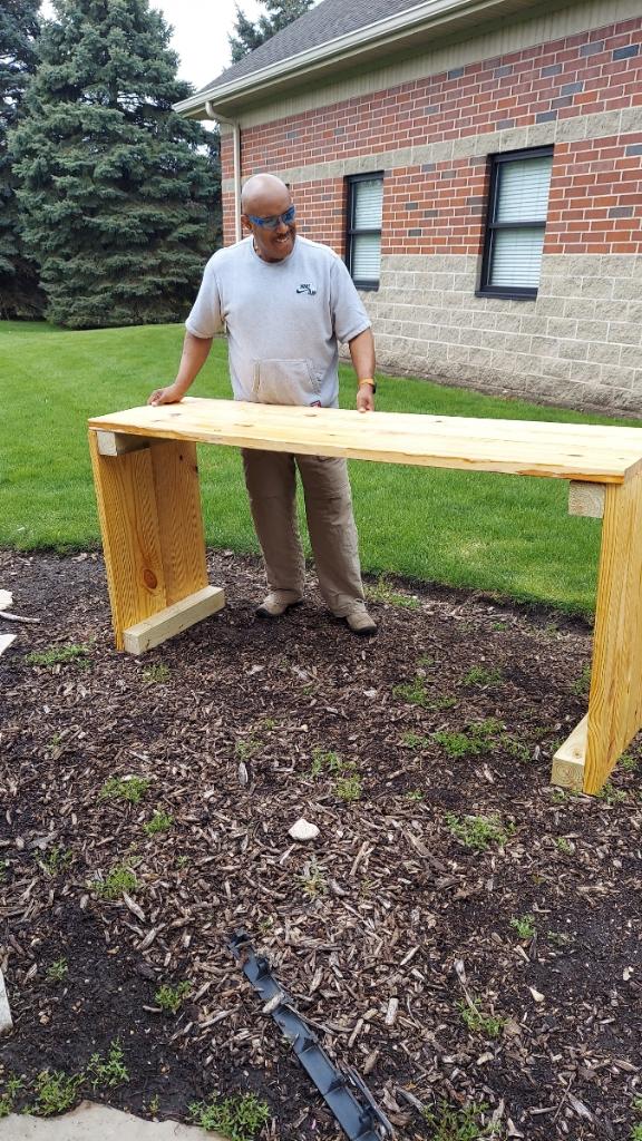 Georges creating the garden bed