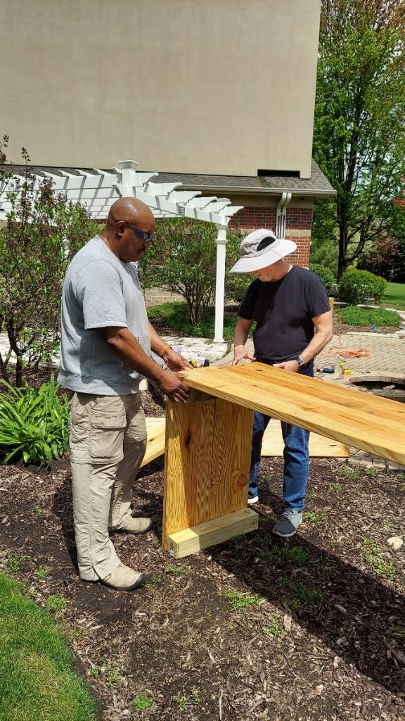 Georges and Jim creating the raised garden beds