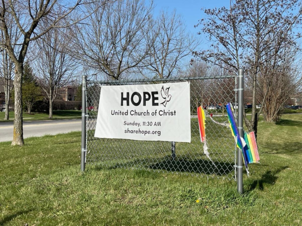 HOPE UCC’s sign after it was vandalized