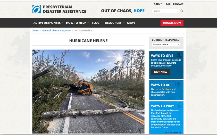 Presbyterian Disaster Relief ways to help after Helene.