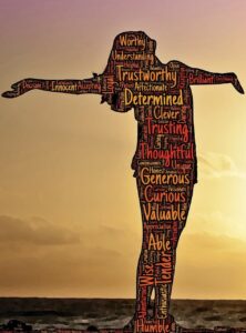 person with positive qualities written on their body, pixabay