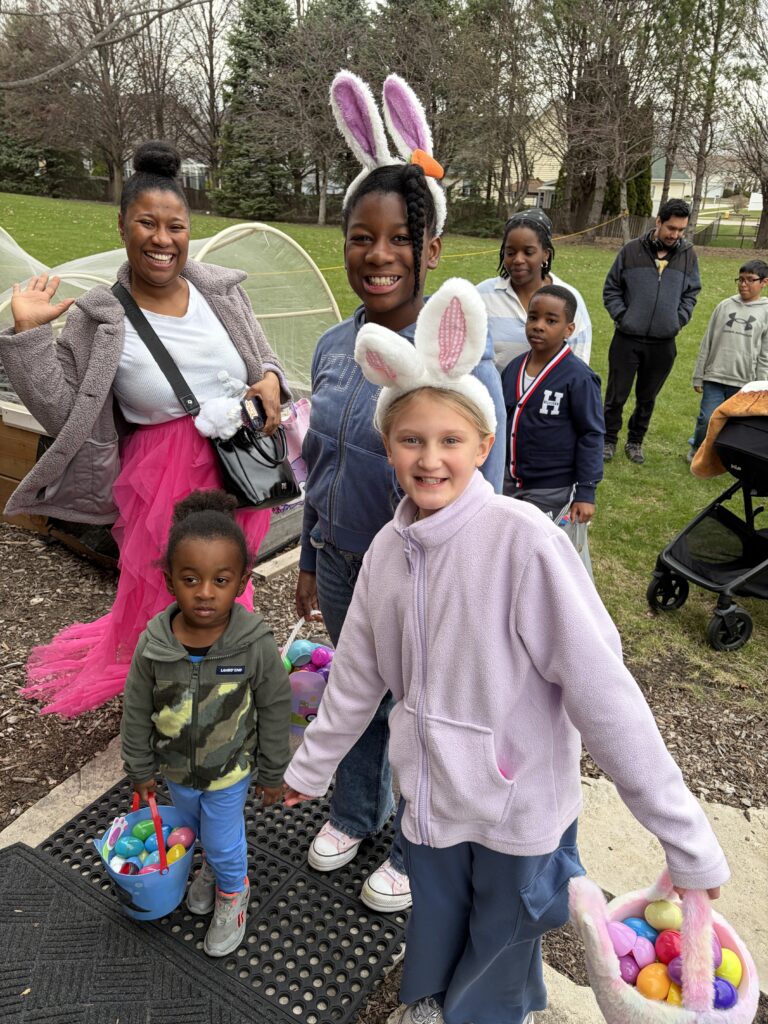 church family hunting eggs