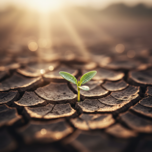 Image of a small plant in barren ground, pixabay